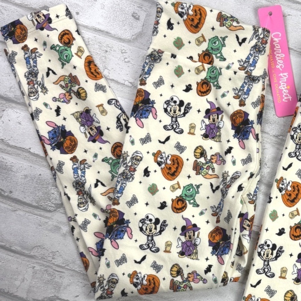 Charlie's Project Leggings Kids Med Cream Halloween Spooky Characters NWT